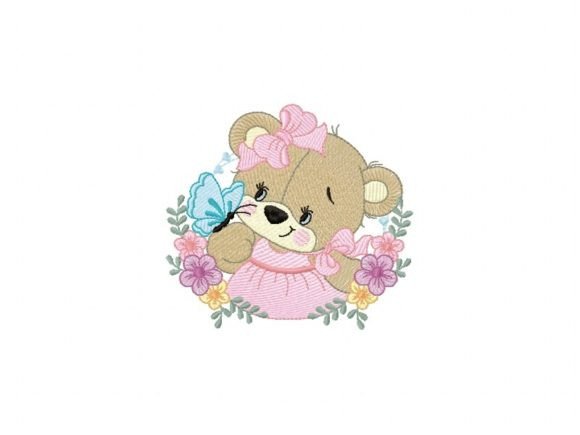 Bear with Butterfly Embroidery Design