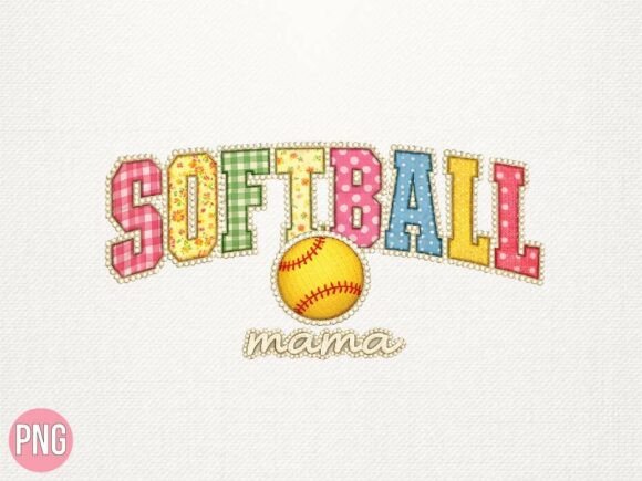 Faux Embroidery Softball Mama Design PNG