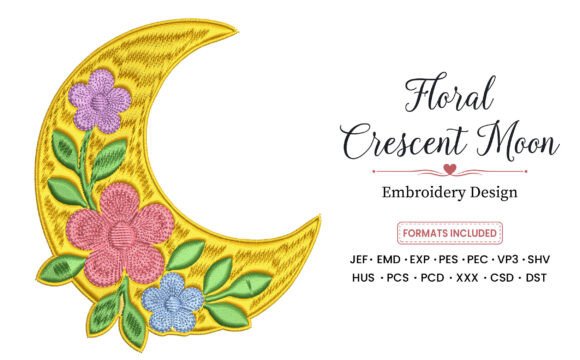 Floral Moon Embroidery Design