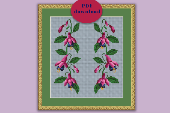 Fuchsia Flower Border Cross Stitch