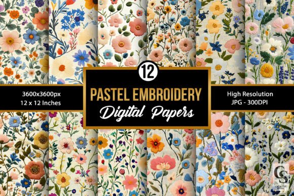 Pastel Vintage Floral Embroidery Pattern